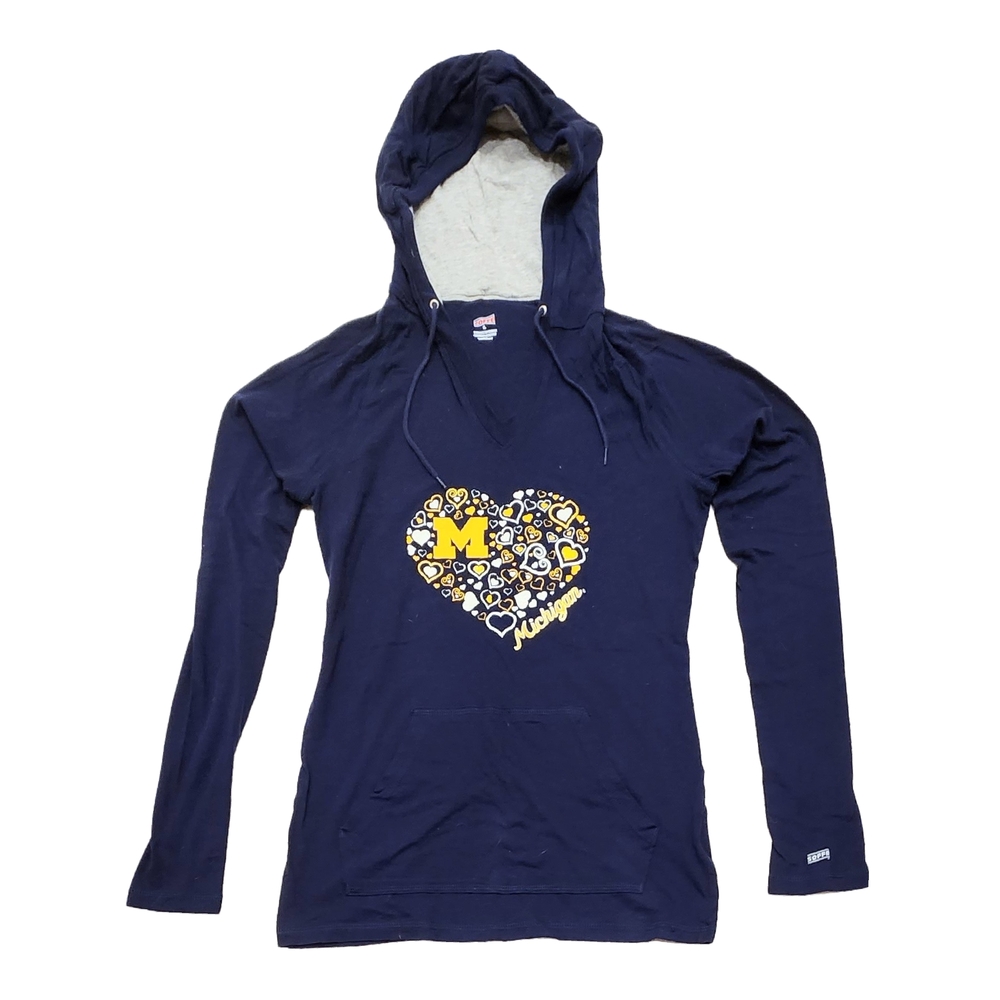 Women's Navy Michigan Heart Vintage Long Sleeve Hoodie Tee
